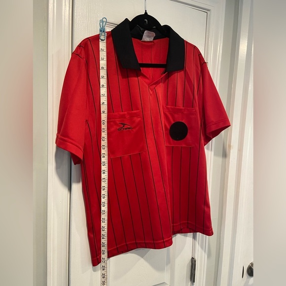 Score Size Adult M Short Sleeve Red Black Stripe Soccer Football Referee Jersey - Picture 4 of 10